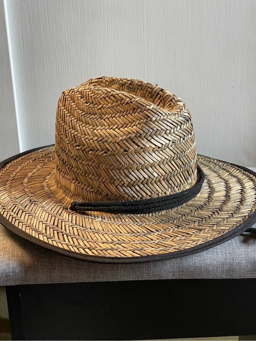 PUGS Holdings Woven Straw Hat with Wide Brim & Black Trim - Men's Sun Hat